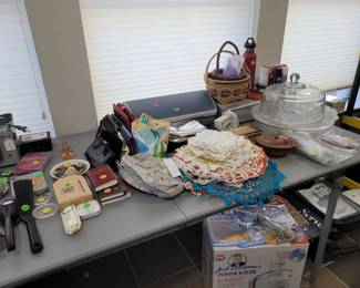 HANDMADE CROCHETED DOILES, MISCELLANEOUS HOUSEHOLD ITEMS