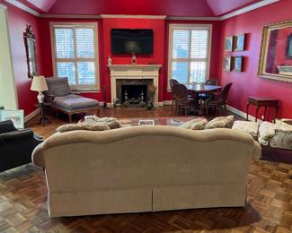 Living room furniture. Couch, chairs, Mirrors, Fireplace pieces. Couch now: $200.