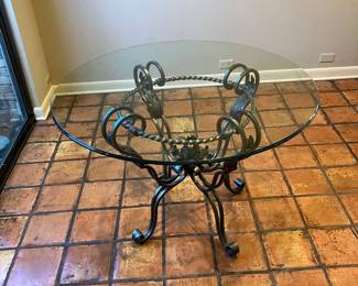 French Vintage glass kitchen table 41" d x 28" h. Very nice. Was $1,550. Now $300.00 or best offer.