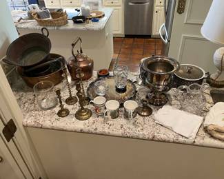 Vintage Silver Champagne bucket, copper pots, brass candlesticks $10-$100. Priced to sell fast for best offer.