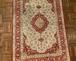 Silk rug from Qom, Iran. Very high quality rug 39" x 60". Valued over $2,000.00. Asking $700.00 or best offer.