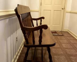 Solid wood bench measures 42" x 17" x 35.5".