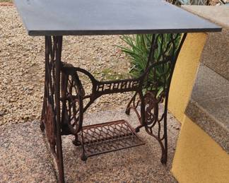 Table made with Cast Iron Table Base From Antique Singer Sewing Machine