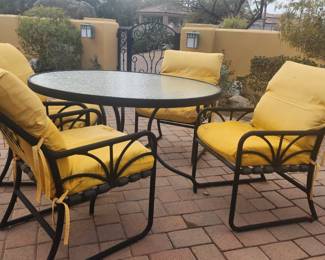Glass Top Patio Table and 4 Chairs with cushions