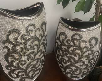 Mother and daughter hand beaded vases … very heavy
