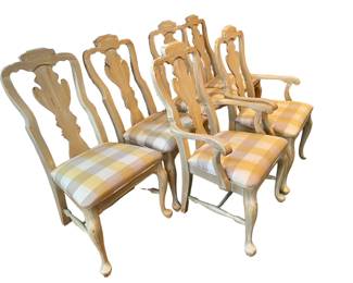 $1200 - 6 Ecru Shield Back Dining Chairs w Plaid Seats NJ220-27                                                                                                         Description: Upgrade your dining experience with our set of 6 Ecru Shield Back Dining Chairs featuring comfortable plaid seats. These chairs not only provide support with their shield backs, but also add a touch of elegance to your dining room. Perfect for any occasion, enjoy memorable meals with family and friends.

Dimensions: 21 x 18 x 38.5

Condition:  Very good condition.  

Local pick up Rockville, MD.  Please contact us for shipper suggestions