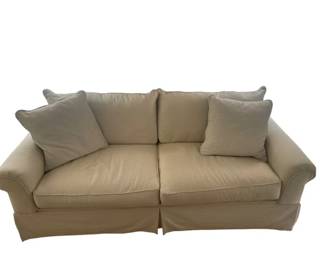 $600 - 2 Seater International Furniture Beige Sofa Couch NJ220-45                                                                                             With classic rolled arms and a tailored skirt, the Felicity sofa celebrates the allure of cottage comfort. The cushions are highly resilient yet incredibly soft, conforming to your body for superior relaxation
Dimensions: 80 x 36 x 35"H
Condition:  Very good condition 
Local pick up Rockville, MD.  Contact us for shipper suggestions.