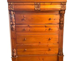 $600 - Large 4 Drawer Carved Tall Boy Oak Dresser NJ220-4                                                                                                             Description: Introducing the Large 4 Drawer Carved Tall Boy Oak Dresser, the perfect addition to your bedroom. With four spacious drawers, this dresser offers ample storage for all your clothing and accessories. The elegant carved design adds a touch of sophistication to any room. Expertly crafted from sturdy oak, this dresser is built to last for years to come.

Dimensions: 78 x 32 x 32 

Condition:  Very good condition

Local pick up Rockville, MD.  Please contact us for shipper suggestions