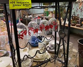 Wine stand and painted wine glasses