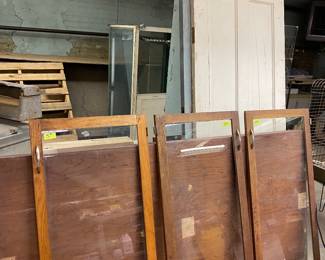 Vintage doors and three glass front cabinet doors