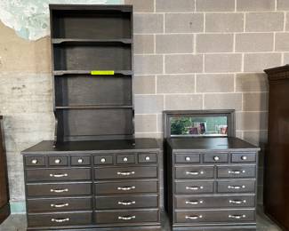 Angelina mid-century modern dresser and mirror, chest and bookcase/hutch