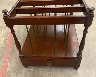 Antique wooden end table with record holder slots