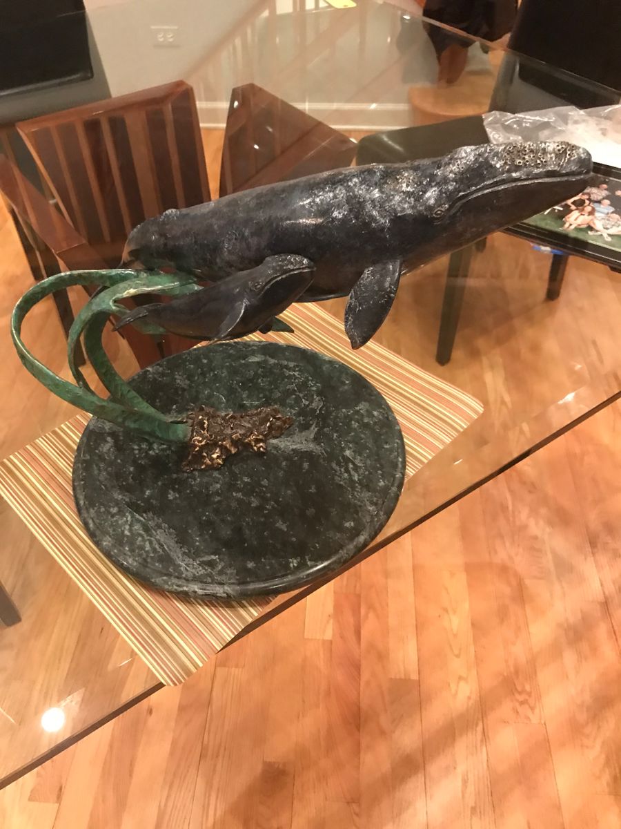 Artist Signed and Numbered Bronze Scuplture: Marble base - Two Whales.  by Glowenke, 3/15  (1992)