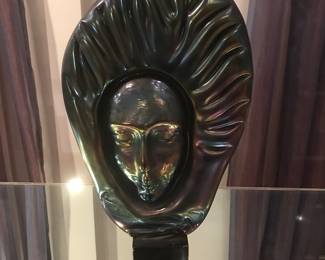 Signed Venetian Iridescent Black Sculpture Lady signed by Eulisse Starini. (Milan 1981)