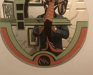 Hand Painted and Siged, Round Art Deco Mirror.