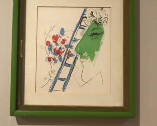 Unsigned Marc Chagal colored print: L'Echelle/The Latter. (1957)