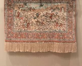 Exquisite handmade Figural Wall hanging Silk Rug.