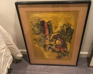 Signed and nunmbered Lebadang Lithograph: Red Stallion and Tree