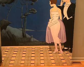 Very Large Art Deco Style Oil Painting of 1920's: La Douce Nuit: Robe a Danser Copy from the House of Worth Painting (Great Size for Bar or Restaurant)
