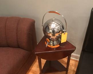 Chrome and Bakelite coffee server on small drop leaf table.