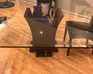 Exquisite Rosewood Dining Table Base with Square Beveled Glass top.