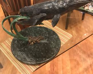 Artist Signed and Numbered Bronze Scuplture: Marble base - Two Whales. by Glowenke, 3/15 (1992)