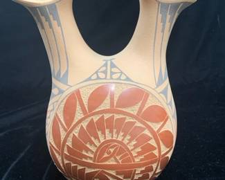 Item # 16 Ida Yepa (Jemez, 20th C) 11" incised and burnished redware wedding vase, $200