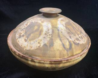 Item #60 Mid-C 11 1/4" ceramic lidded casserole, signed Findlery 1971, $60