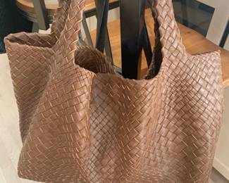 Item #42 Falor Italian brown braided leather shoulder tote bag, $175