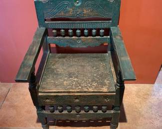 Item #71 Vintage Mexican hand carved and painted Hacienda armchair, 39" H, 23" W, 23" D, $300