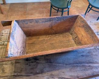 Item #78 Large antique carved wooden trough with handles, 29" long, $225