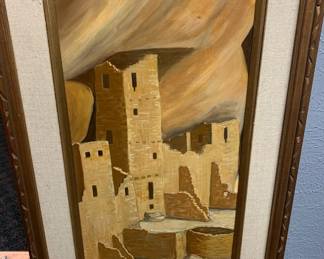 Item # 21 Mildred M. Tjeltweed (NM 20th C) 'Cliff Palace' oil on board, 32" x 20" framed $195
