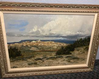 Item # 3 Manuel Lopez (NM 20th C) untitled oil on canvas, 24" x 36", 31" x 43" framed, $495