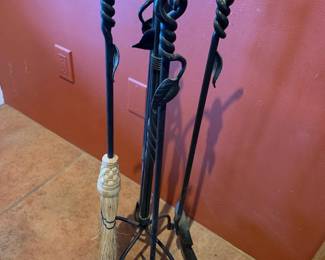 Item #83 Hand forged wrought iron fireplace tools, $200