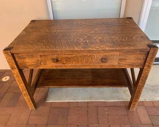 Item #112  Beautiful vintage quarter sawn oak Arts & Crafts desk, 44" x 26", $450