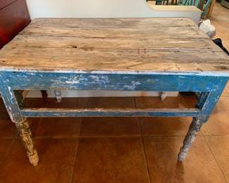 Item #73 Antique primitive table with original blue paint, 47" x 31", $400