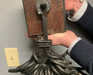 Item #98 Interesting very heavy hand wrought iron hanging sculpture, unknown maker, $50