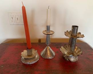 Item #91 Lot (3) vintage Mexican tin candle holders, $40