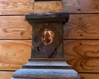 Item #53 Antique folk art metal and wood nicho with later retablo attached, 18" H, $100