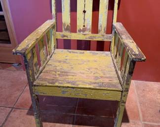 Item #77 Vintage rustic Mexican painted armchair, 35 1/2" H, 23 1/2" W, 21" D, needs minor repair, $125