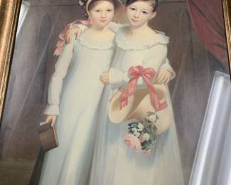 Item #96 Large framed Victorian style print, 28 1/2" x 24 1/2", $125