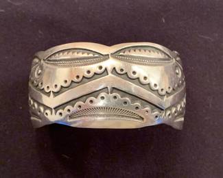 Item #33 Sterling Navajo cuff, 1.8 oz, signed EB, $225