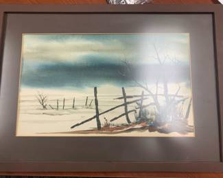 Item # 25 Bill Firquain (NM 20th C) untitled watercolor landscape, 1978, 16" x 23" framed, $100