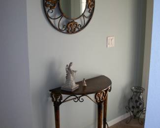 2pcs. Demilune Table with Round Mirror ; Decor items