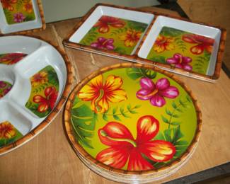 Tropical Pattern Plates and Divided Relish dishes.