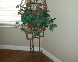 Metal Cage style Plant Stand ; Faux Greenery.