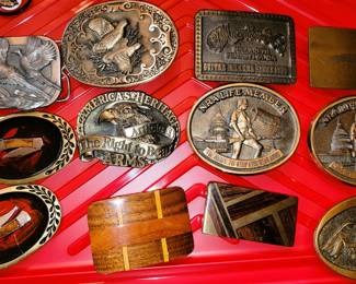 Belt buckles and leather belts