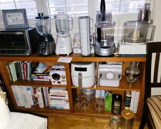 Kitchen Appliances: Cuisinart: toaster/convection oven, Blenders (2), Choppers (2). Phillips Air Fryer with attachments, Phillips Pasta maker. Ricers, Coffee and spice grinders and cook books. Set of 4 chairs