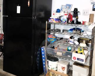 Refrigerator, ball jars, home care items, camping items, stainless shelving