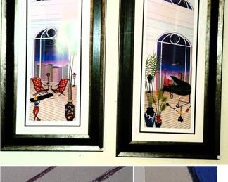Framed Art Lithograph Pair by Fanch Ladan. Chicago Nights I and II